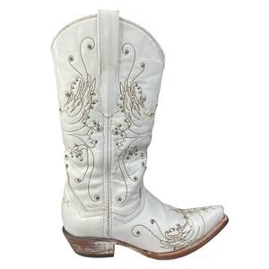Soto Women’s White Rhinestone Distressed Cowgirl Boot Size US 6